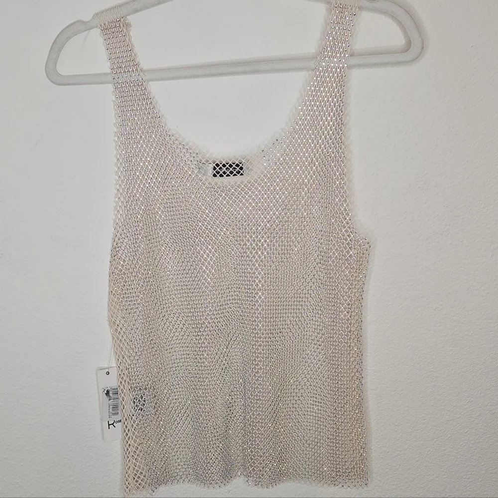 Faded Rose Mesh And Rhinestone Cream Tank Top - Size Medium - Picture 14 of 16